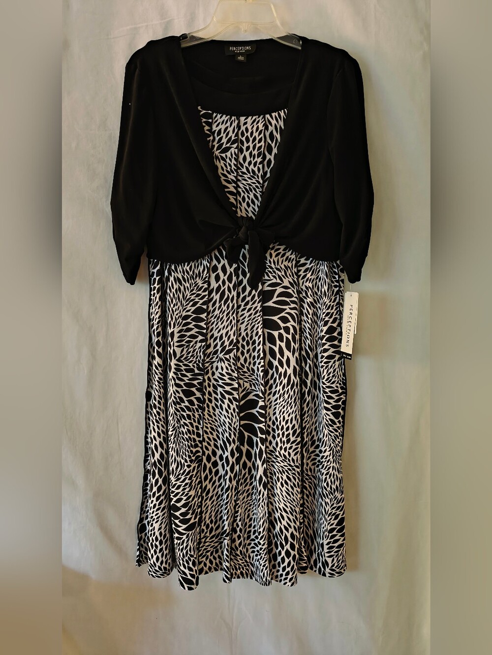 Perceptions Black and White Sleeveless Midi Dress with Tie-Front Jacket
